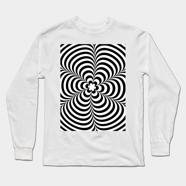 Modern Black & White Geometric Optical Illusion Long Sleeve T-Shirt by badbugs